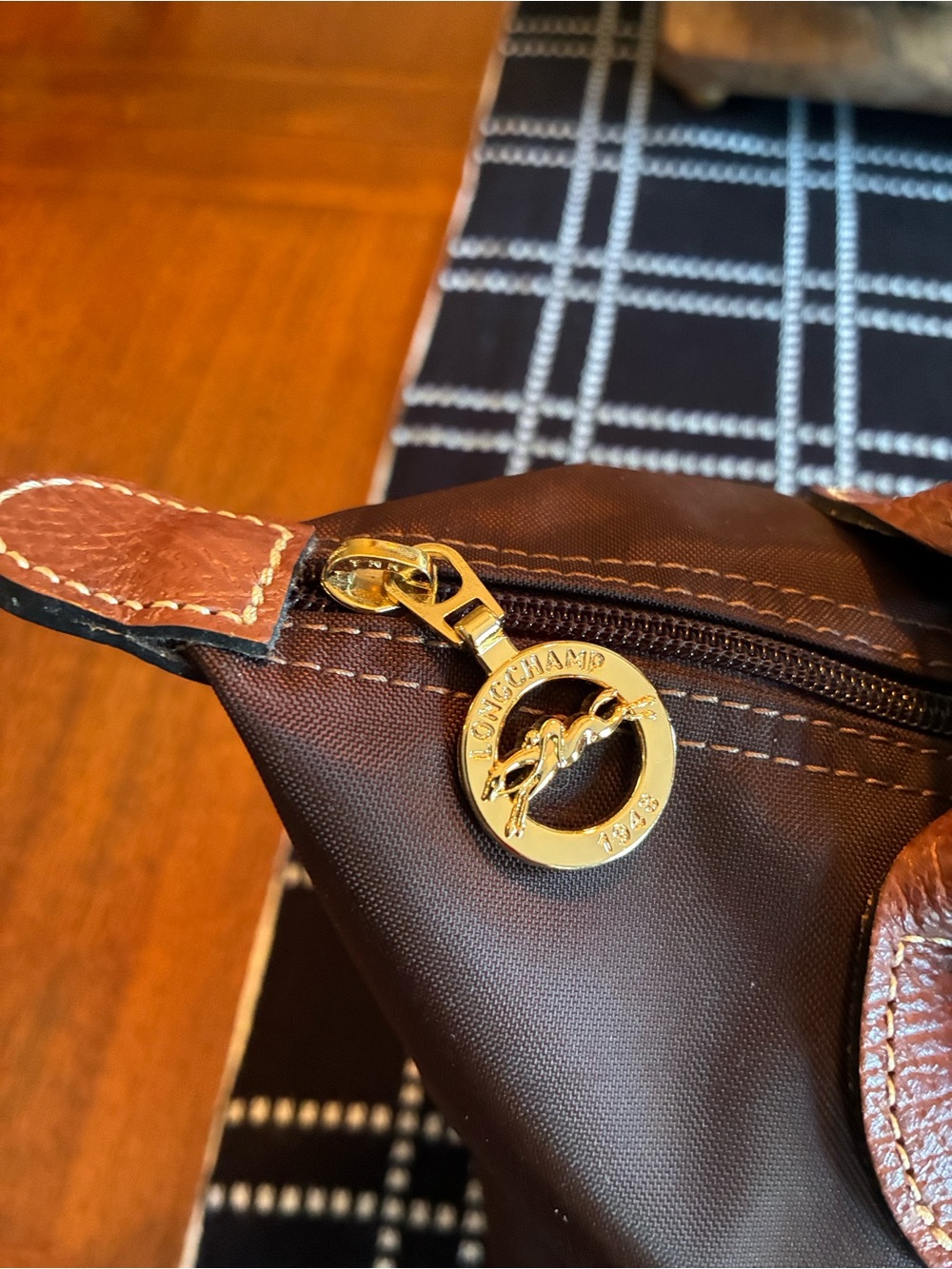 Longchamp Le Pliage Top-Handle Bag chocolate brown small tote purse - Picture 3 of 7